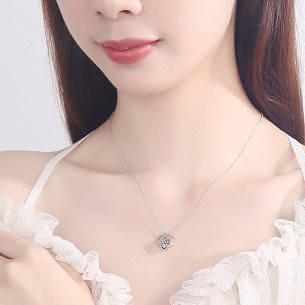 Moon Cat Earrings Necklaces For women 925 Stamp Silver Color Cubic Zirconia  Elegant Party Gift Fine Jewellery Set