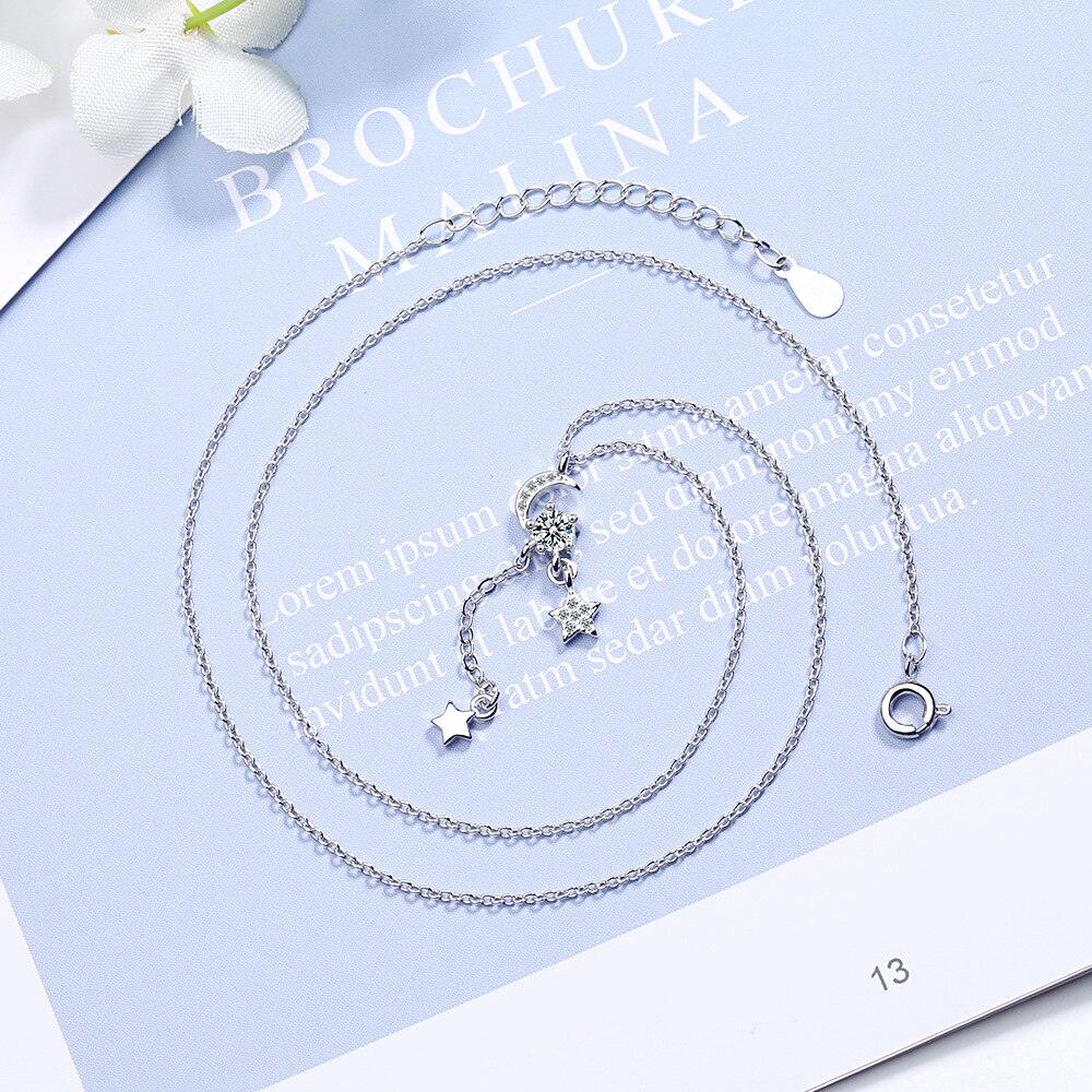 Moon Necklace For Women Tassels Pendant 925 Stamp Silver Color Korean Chain  Quality Jewelry Aesthetic Accessories