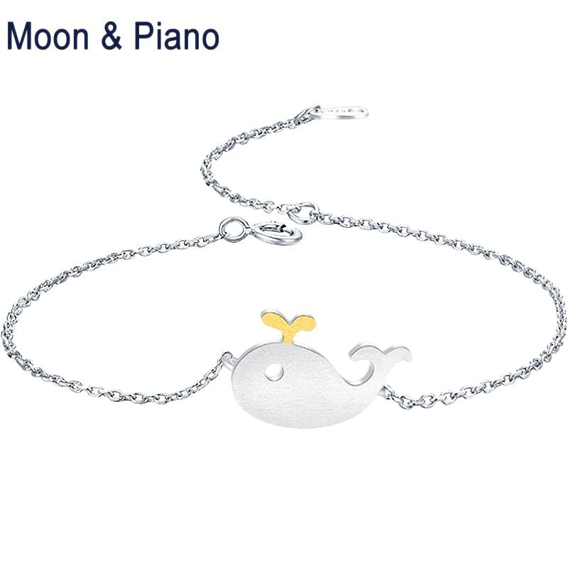 Moon & Piano Jewelry 925 Sterling Silver Whale Bracelet Romantic Gift for Woman Girl Cute Little Fish Fine Jewelry 2020 New
