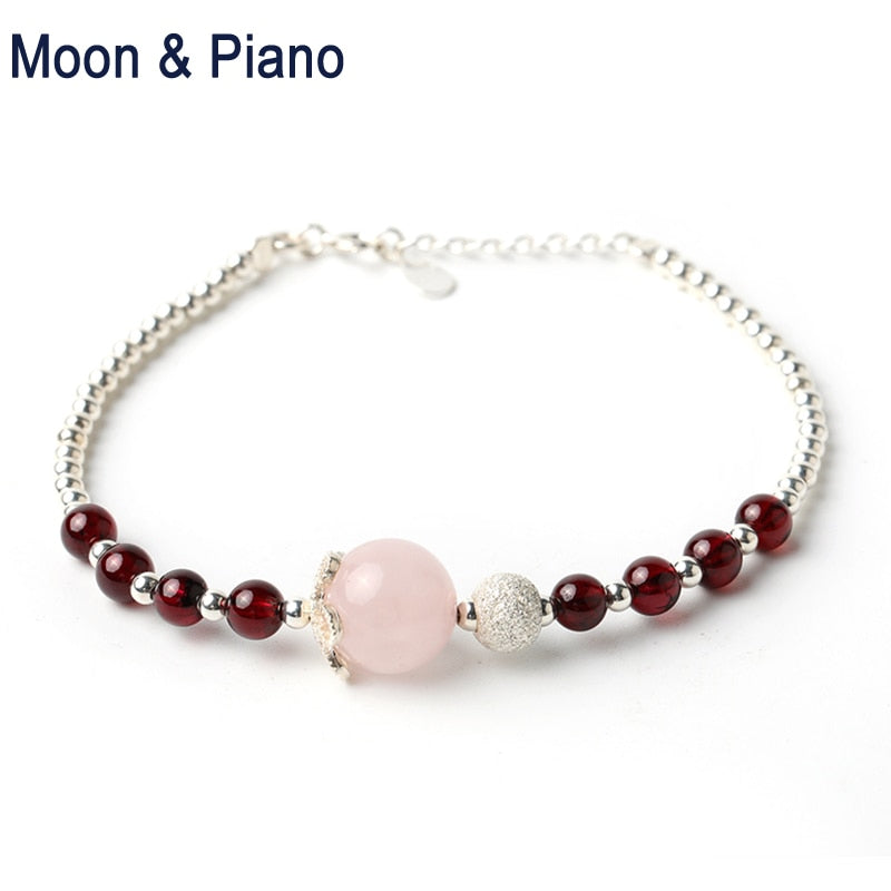 Moon Piano Jewelry Pink Crystal 925 Sterling Silver Charm Bracelets Romantic Party Accessories Birthd Gift New Arrival