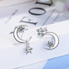 Moon Star 925 Sterling Silver Jewelry  Classic Stud Earrings For Women Vintage Trendy Wedding Girls Gift Christmas