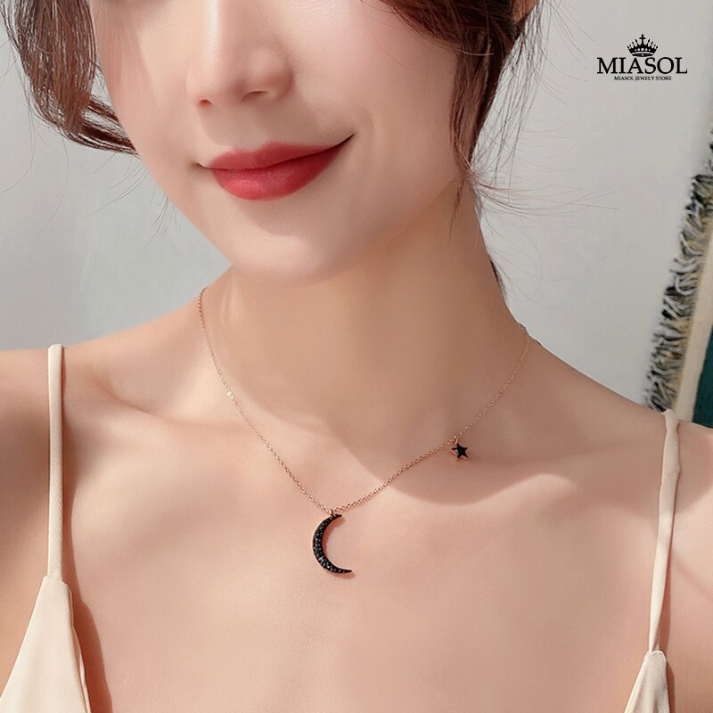 Moon Star Necklace Beautiful Woman Jewelry  Stainless Steel Rose Gold Charming Noble Sexy Girls Neck Pendant