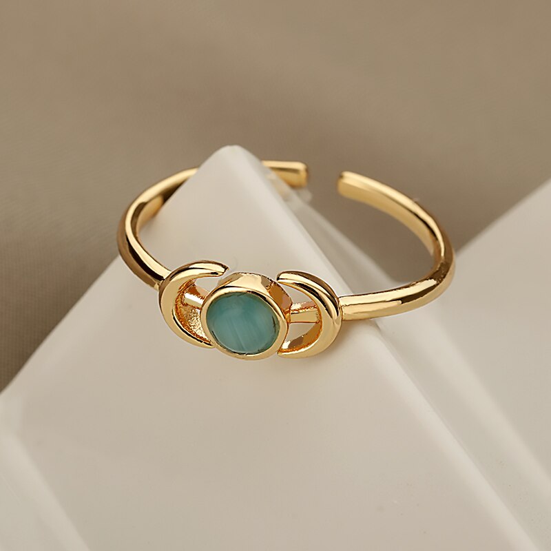 Moon Stone Ring Metalic Finger Rings For Women Girls Gold Color Rings 2023 Trend Jewerly Party Gift Anillos Mujer