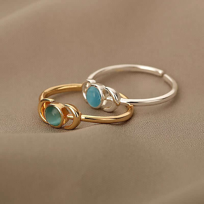 Moon Stone Ring Metalic Finger Rings For Women Girls Gold Color Rings 2023 Trend Jewerly Party Gift Anillos Mujer