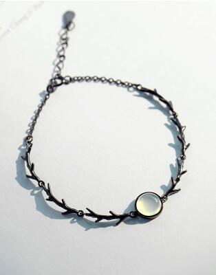 Moonlight Forest Chalcedony Bracelets For Women Original Design S925 Sterling Silver Jewelry Black Gold Plated Girl Bracelet