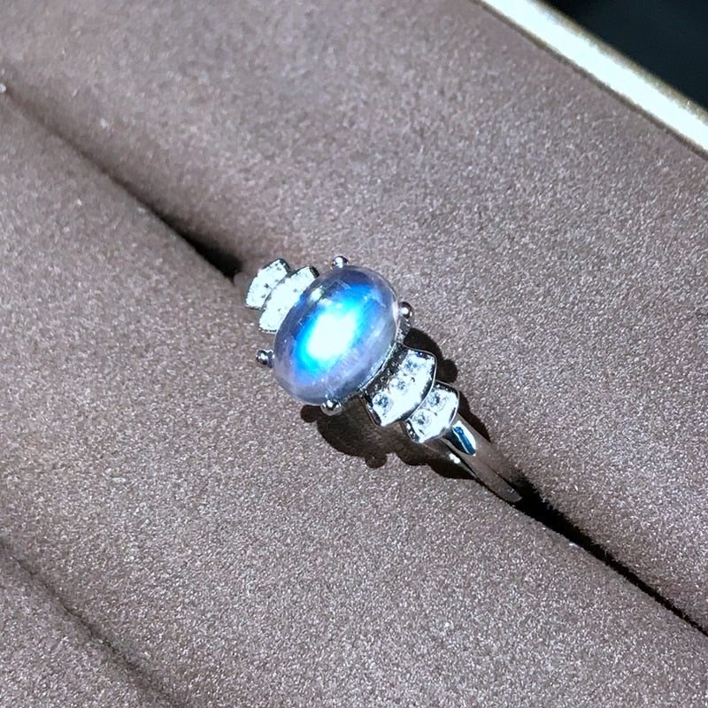 Moonstone Ring 925 silver crystal clean blue light intense simple lady ring