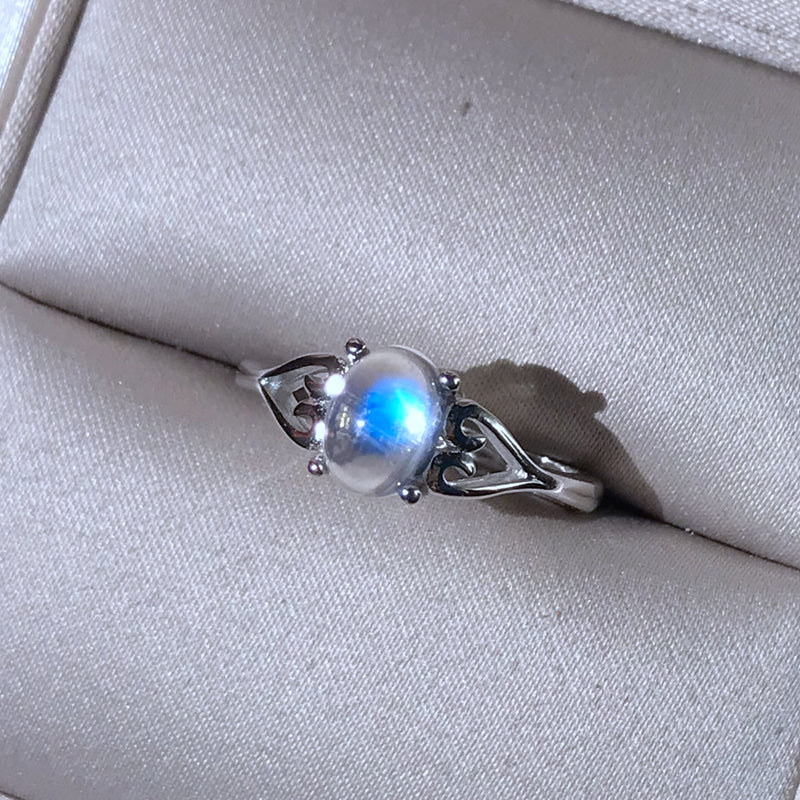 Moonstone Ring 925 silver crystal clean blue light intense simple lady ring