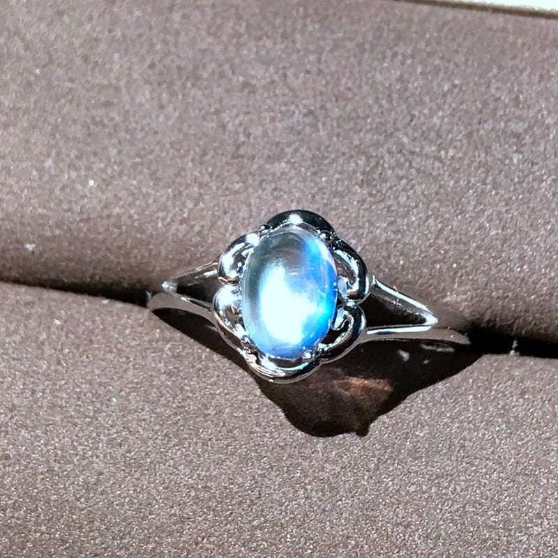 Moonstone Ring 925 silver crystal clean blue light intense simple lady ring