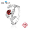 925 Sterling Jewelry Silver Rings Natural Garnet leaf Resizable Rings For Women Romantic Cute Engagement Wedding Bands