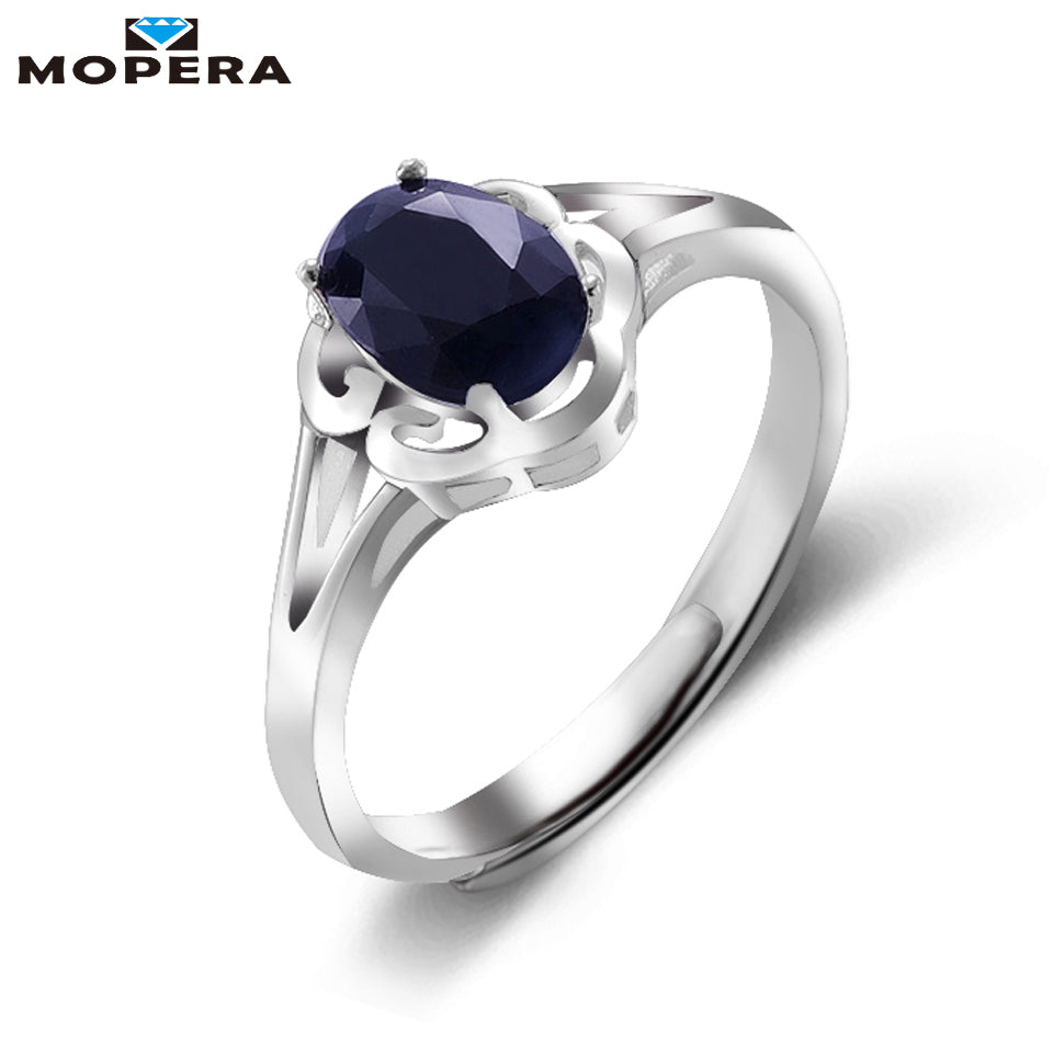 Flower Design 0.9ct Natural Dark Blue Sapphire Anniversary Birthd Ring For Women Solid 925 Sterling Silver Fine Jewelry