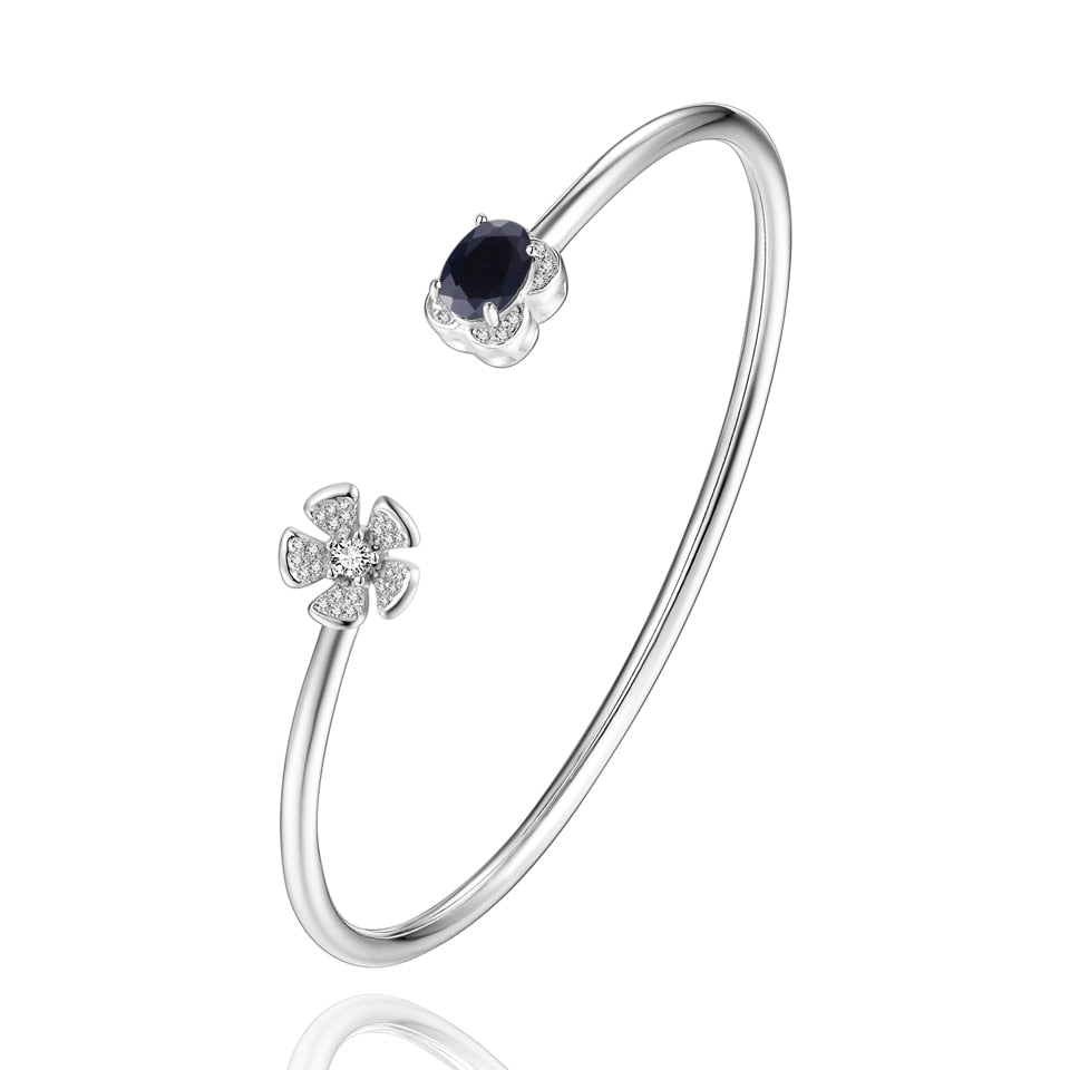 Natural Gemstone Popular Flower Cuff Adjustable Bracelets & Bangles for Women & Girls 925 Sterling Silver Fine Jewelry