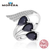 New 100% 925 Sterling Silver Rings 2.58ct Three Natural Black Sapphire Animal Wing Rings For Women Brand Fine Jewelry