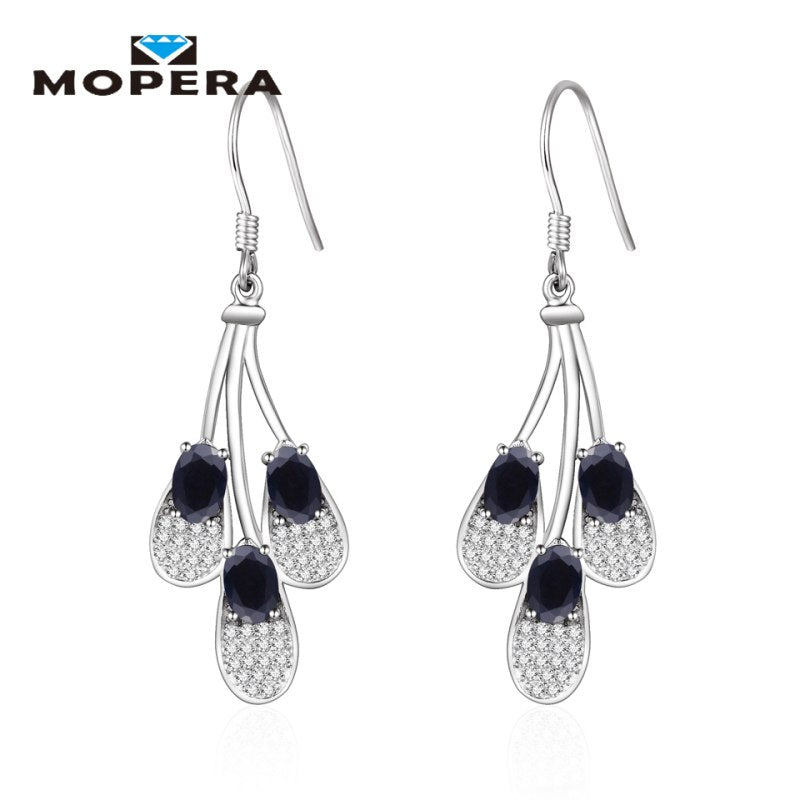 Silver Earrings Natural Black Sapphire 2.52ct Ethnic Water Drop Insect Earring For Women 925 Sterling Silver Fine Jewelry