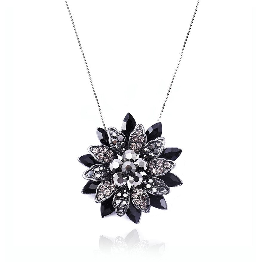 Morkopela The Black Dahlia Necklace Vintage Flower Pendant Pins For Women Banquet Crystal Necklaces Jewelry