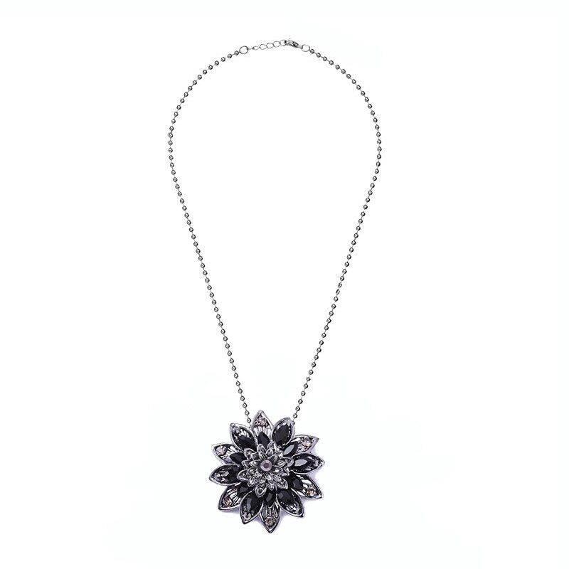 Morkopela The Black Dahlia Necklace Vintage Flower Pendant Pins For Women Banquet Crystal Necklaces Jewelry