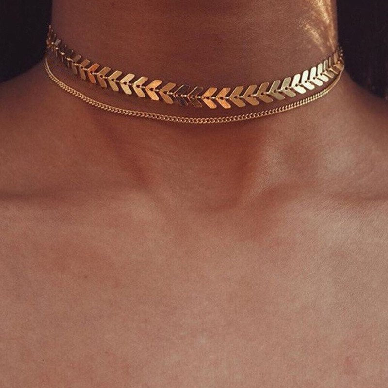 Charms Fishbone Necklaces Fashion Collarbone Sequin Short Necklace Trendy Women Accessories Trendy Jewelry For Women