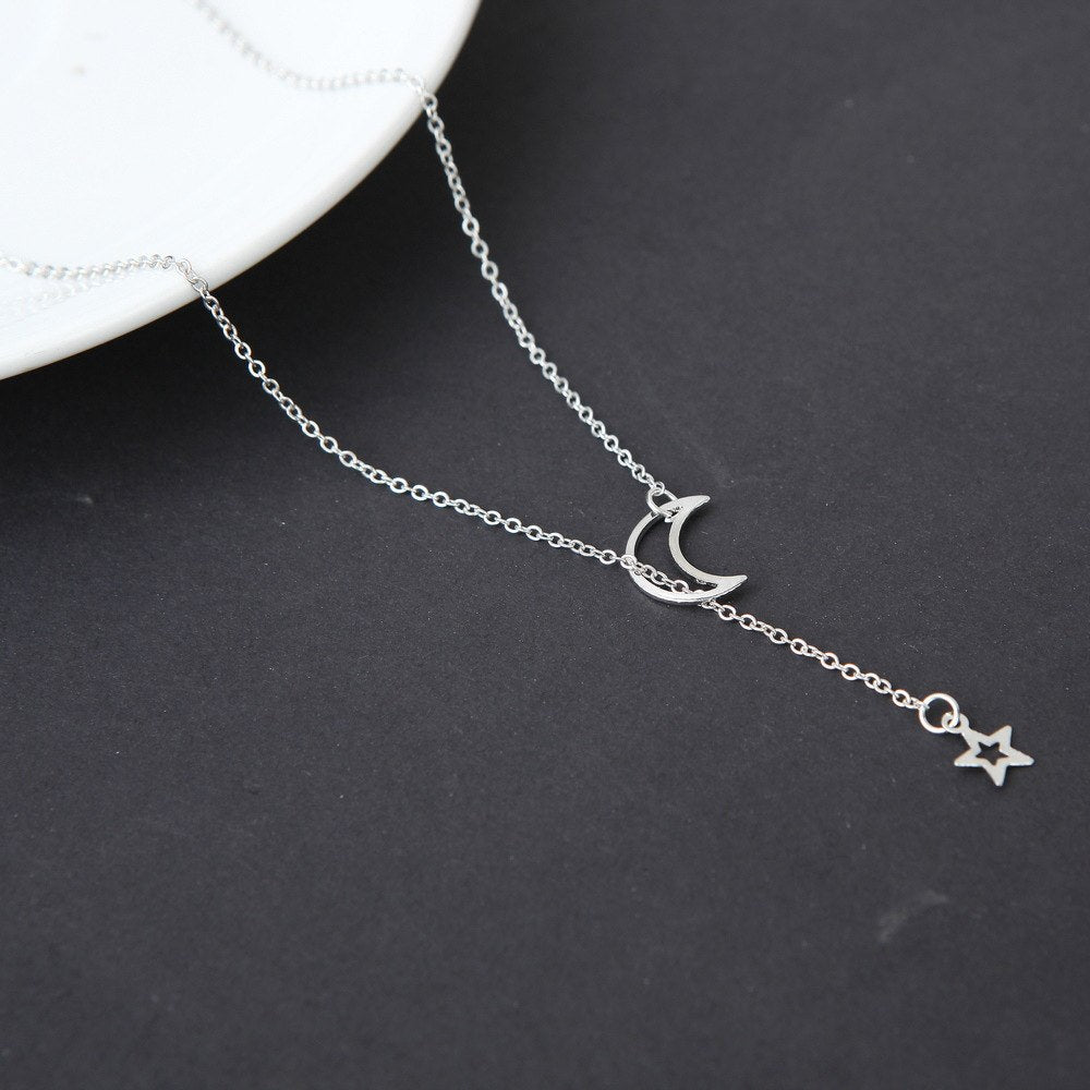 Simple Moon Star Necklaces Pendants Popular Long Silver Necklace Minimalist Jewelry for Women Accessories Collier Femme