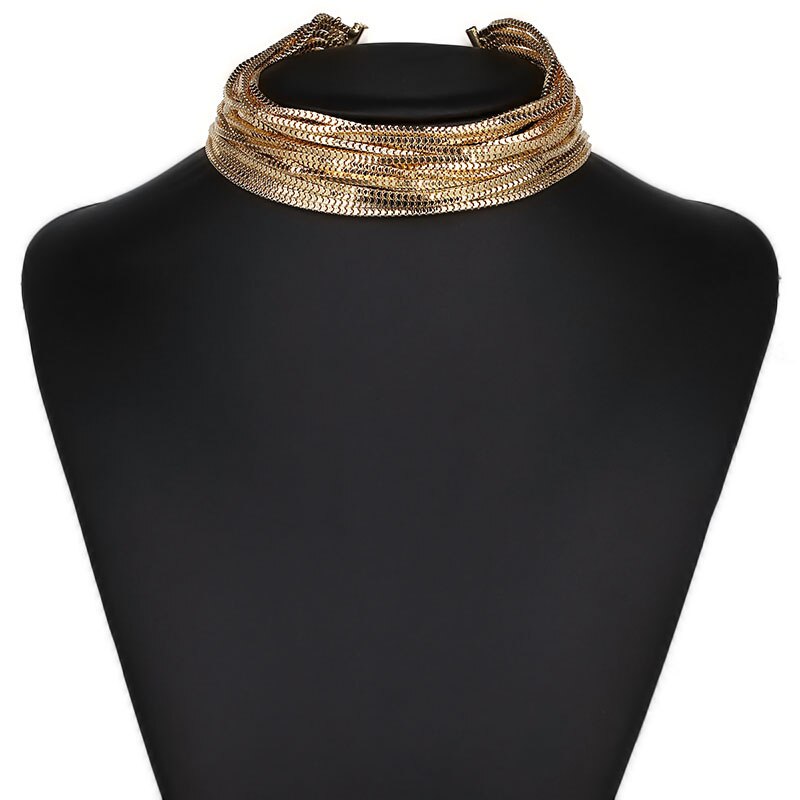 Most Popular Women Jewelry Accessories Punk Gold&Silver Color Multi Layer Alloy Chain Choker Necklace for Party Gift