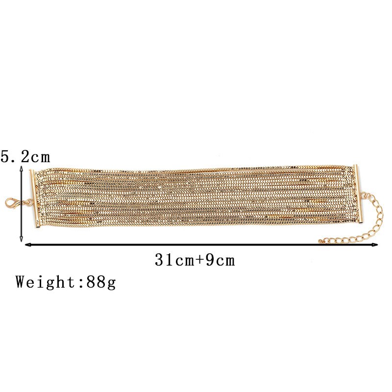 Most Popular Women Jewelry Accessories Punk Gold&Silver Color Multi Layer Alloy Chain Choker Necklace for Party Gift