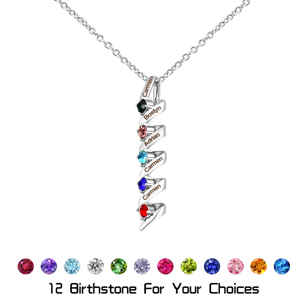 Mother's Day Gift Personalized Custom Family Names Necklace with Birthstone Spiral Volution Pendant Friends Names Women Jewelry