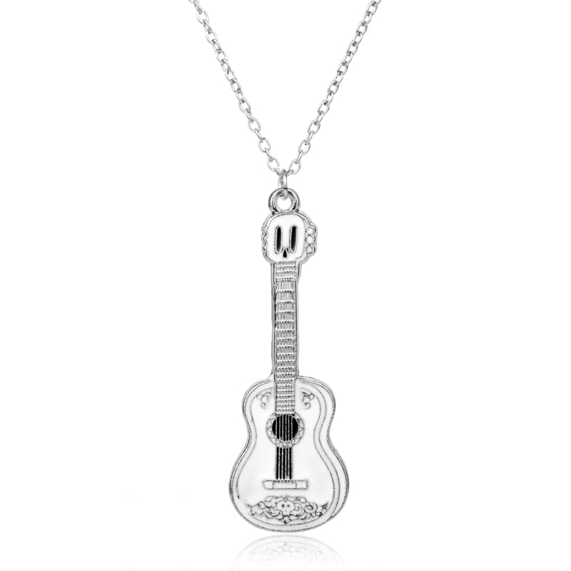 Movie Coco Pixar Necklace Guitar Pendant Handmade Rope Chain Necklace Silver Color Pendant Cartoon/Anime Jewelry Drop Shipping