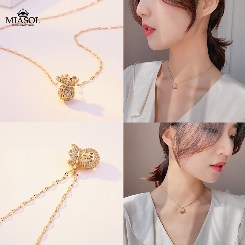 Ms Rose Gold Money Bag Necklace Exquisite Neck Decoration Lady Stainless Steel Jewelry Cute Cool Charm Girl 2021 Pendant