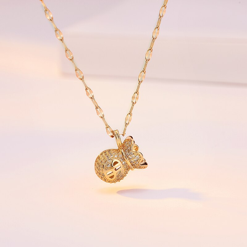 Ms Rose Gold Money Bag Necklace Exquisite Neck Decoration Lady Stainless Steel Jewelry Cute Cool Charm Girl 2021 Pendant