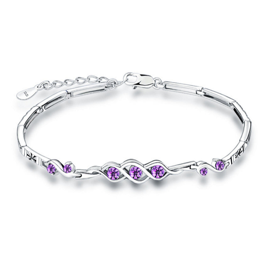 Ms. Silver Bracelet new fashion lovely heart-shaped princess purple crystal semi-precious stones fine jewelry
