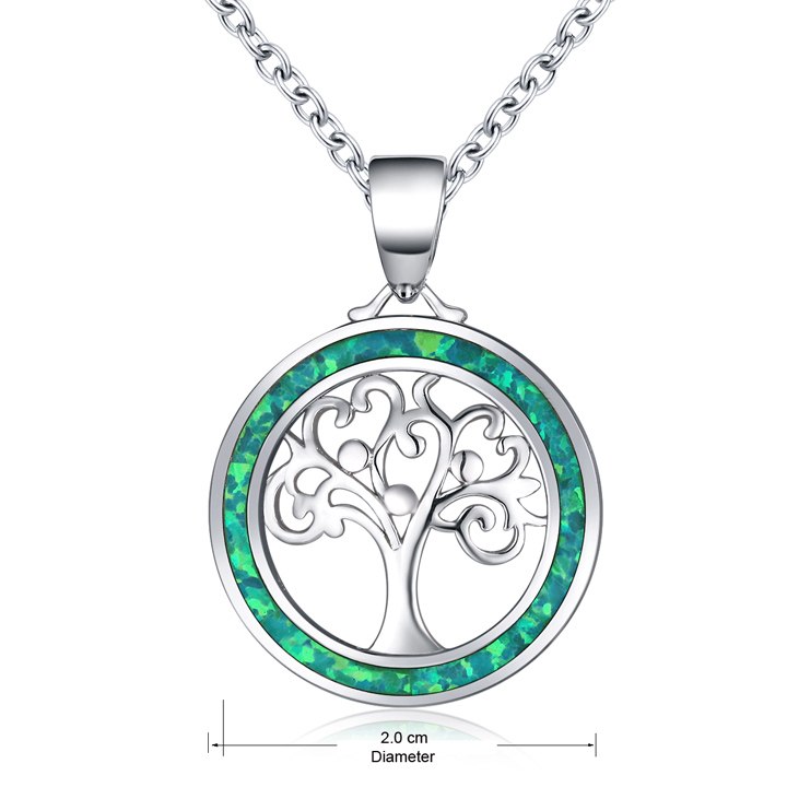 Round 925 Sterling Silver Opal Pendant Necklace for Women Tree of Life Statement necklace Gem Stone Fine Jewelry