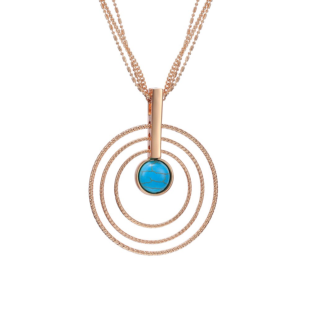 Multi Circle Big Pendant Necklace For Woman Vintage Blue Stone Gold Sliver Long Sweater Chain Female Necklace Jewelry