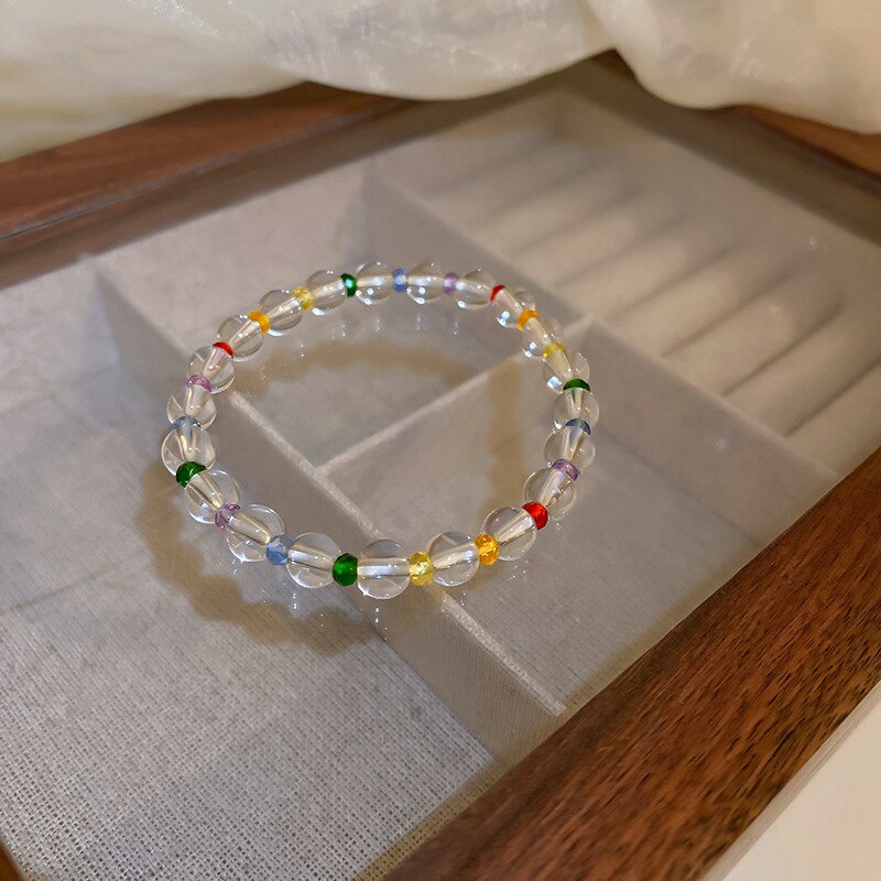 Multi Color Cute Bracelets Heart Flower Charms Jewelry For Women Colourful Acrylic Pearl Crystal Beads Girl's Design
