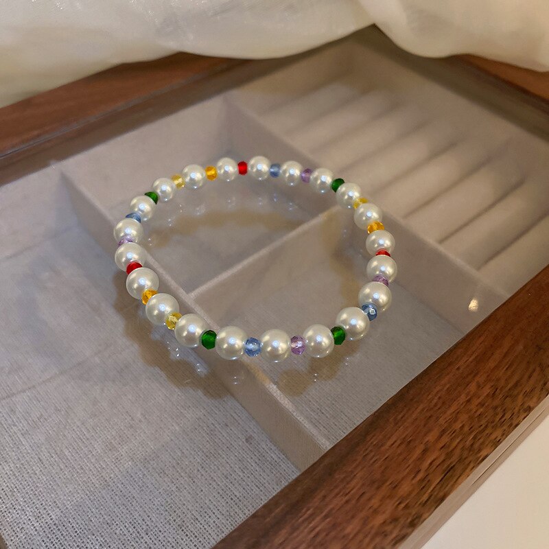 Multi Color Cute Bracelets Heart Flower Charms Jewelry For Women Colourful Acrylic Pearl Crystal Beads Girl's Design