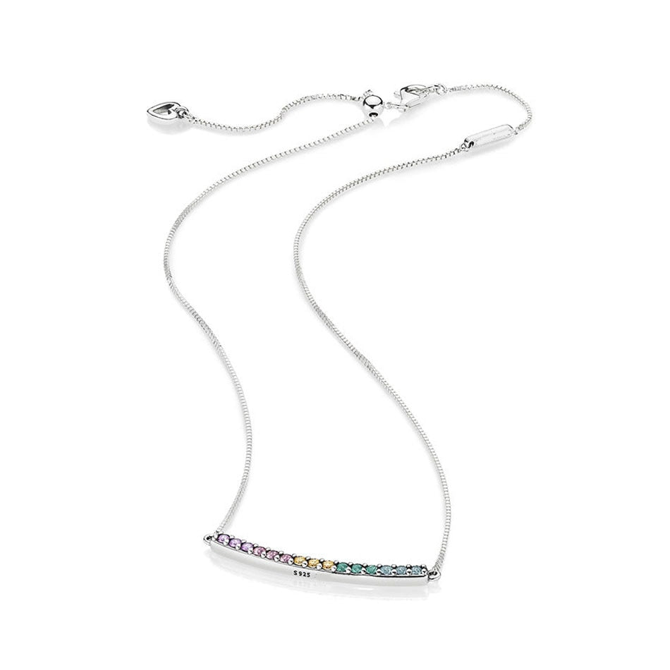 Multi-Colored-Curved-Bar-Necklace-925-Silver-Necklace-For-WomenSilver-Girl-Fashhion-Choker-fit-Lady-Jewelry