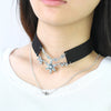 Multi-Layer Choker Necklace Black Wide Velvent Necklace Flowers Crystal Chain Necklace Statement Jewelry Western Fashion