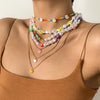 Multi Layer Colorful Heart Pearl Necklaces For Women Chain Beads Necklace With Pendant Women's Jewelry Sets Choker Gift