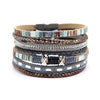 Multi Layer Colorful Leather Rope Magnet Clasp Bracelet Women's Rhinestone Crystal Metal Charm Bracelet  Bracelet Jewelry