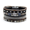 Multi Layer Colorful Leather Rope Magnet Clasp Bracelet Women's Rhinestone Crystal Metal Charm Bracelet  Bracelet Jewelry