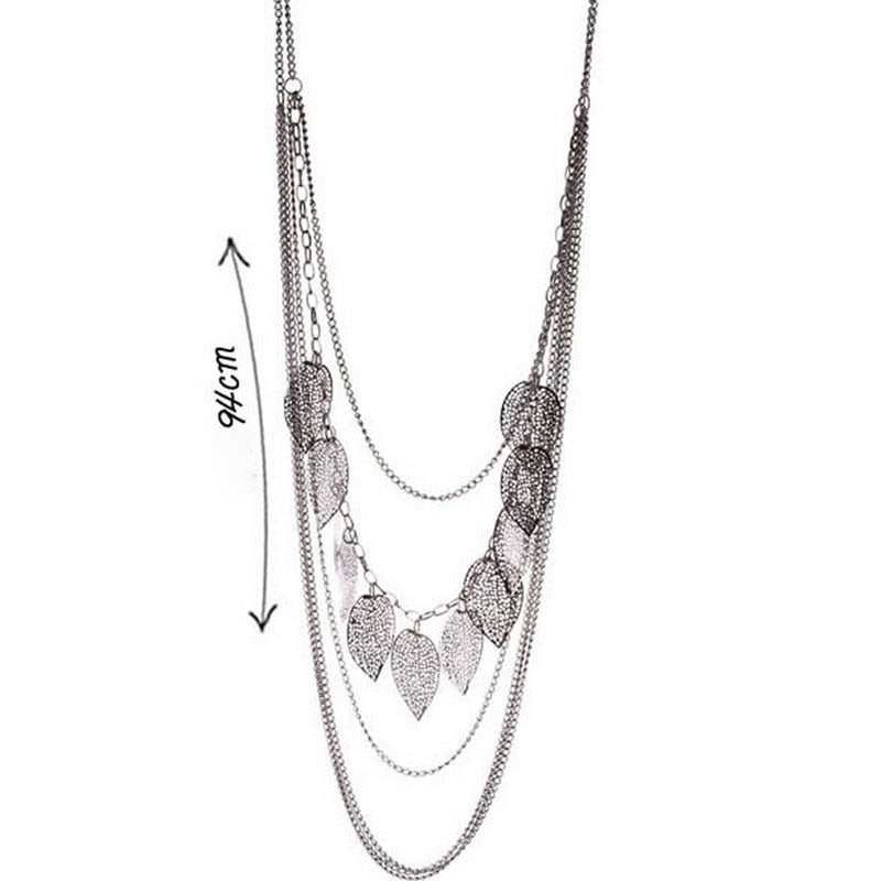 Multi-Layer Leaves Necklace Acrylic Bohemian Vintage Long Sweater Necklace Pendant Chain  Jewelry Stray Neckace For Women