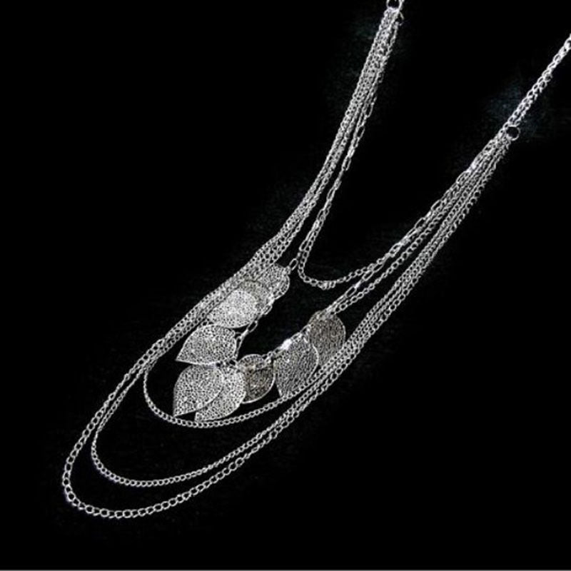 Multi-Layer Leaves Necklace Acrylic Bohemian Vintage Long Sweater Necklace Pendant Chain  Jewelry Stray Neckace For Women