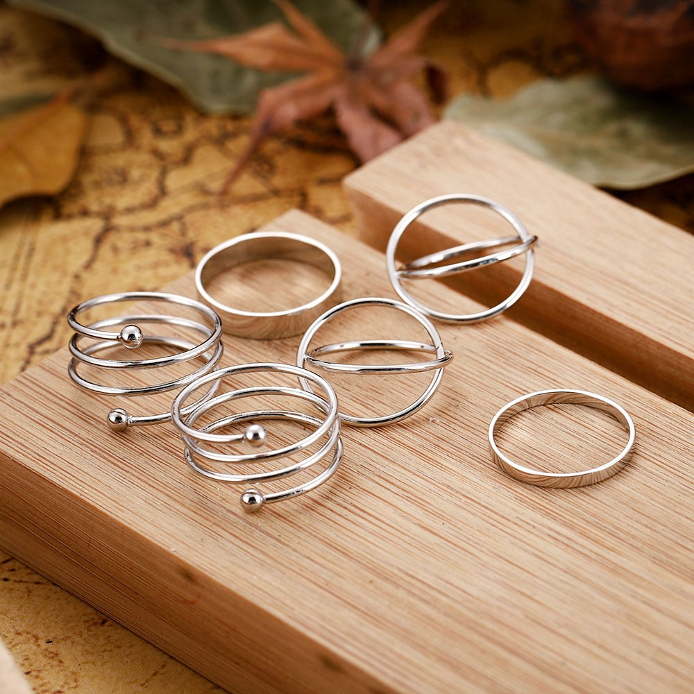 Multi Layer Ring Hiphop Simple Design Punk Anillos Vintage Gold Color Joint Rock Ring Sets for Women Jewelry Korean Version Goth