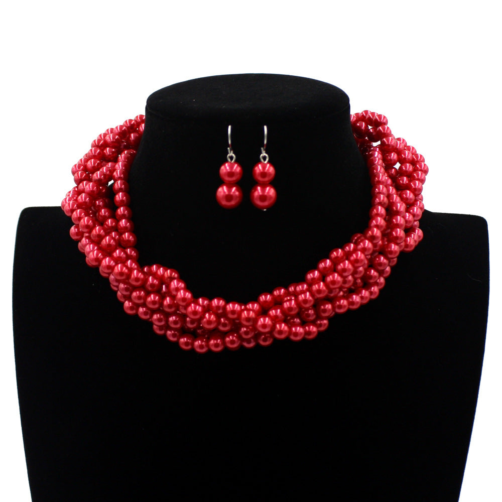 Multi Layers Simulated-pearl Bead Necklace And Earrings Set Cheap Costume Jewelry Accessories Aliexpress UK Jewellery 5 Colors