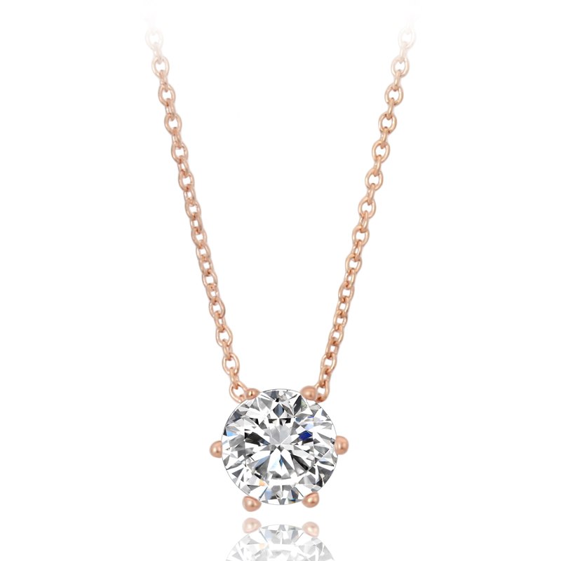 Multi Prongs Synthetic Crystal Hearts and Arrows Rose Gold Color CZ Pendant Necklace with 6mm Cubic Zirconia N431 N432