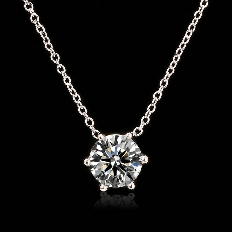 Multi Prongs Synthetic Crystal Hearts and Arrows Rose Gold Color CZ Pendant Necklace with 6mm Cubic Zirconia N431 N432