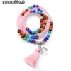 Multi Rows Natural Amethyst 6mm Round Beads Metal Life Tree Charm Tassel Mix Stone Chakra Bracelet Fashion Party Energy Jewelry