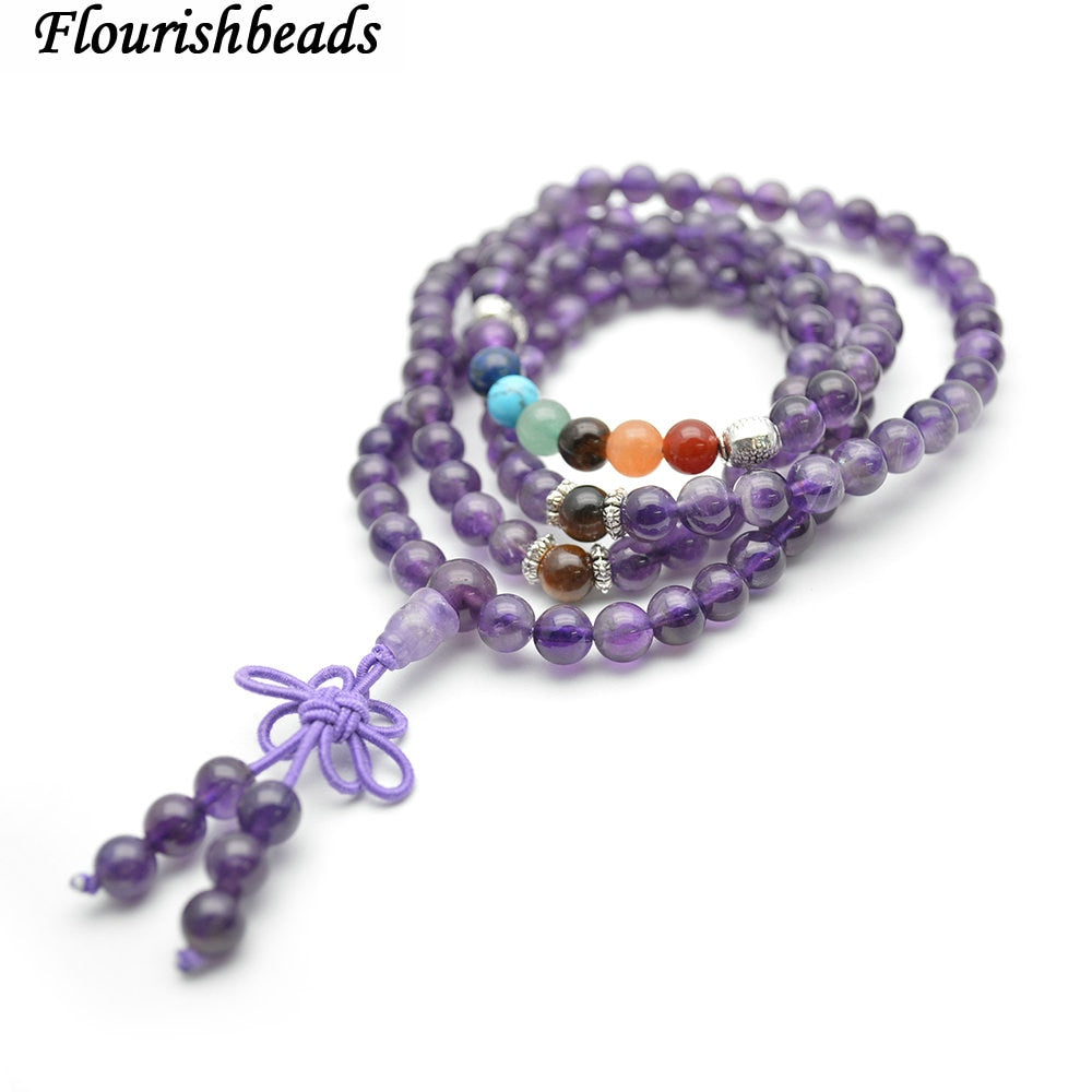 Multi Rows Natural Amethyst 6mm Round Beads Mix Stone Chakra Bracelet Fashion Party Jewelry