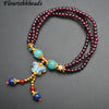 Multi Rows Natural Garnet Round Beads Metal Cloisonne Butterfly Charm Stretch Bracelets Fashion Party Jewerly