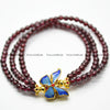Multi Rows Natural Garnet Stone Round Beads Cloisonne Butterfly Metal Charm Bracelet Fashion Woman Jewelry