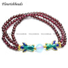 Multi Rows Natural Garnet Stone Round Beads Double Goldfish Animal Metal Charm Bracelet Fashion Woman Jewelry
