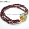 Multi Rows Natural Garnet Stone Round Beads Metal Round Coin Cloisonne Enamel Charm Bracelet Fashion Woman Party Jewelry