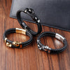 Multi-layer Bracelet Punk Stainless Steel Charm Magnetic Black Men's Leather Bracelets Braided Bangles Jewelry Homme Accessories